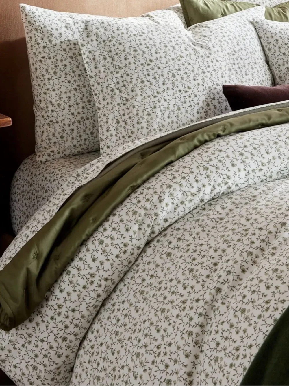 NWOT Quince Organic Crisp Percale 3 Pc Duvet Cover Set, K/Cal K (Green Florette)